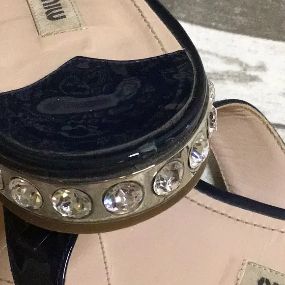 Miu Miu Black Patent Sandals Sz 39 1/2