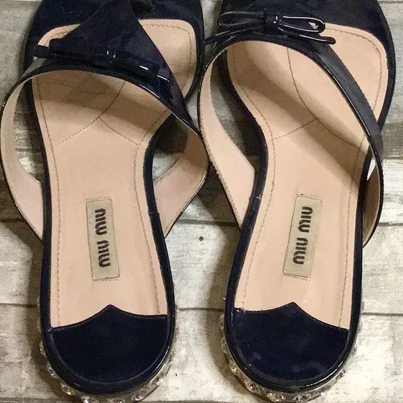 Miu Miu Black Patent Sandals Sz 39 1/2