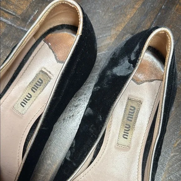 Miu Miu Black Velvet Flats with Studded Toe