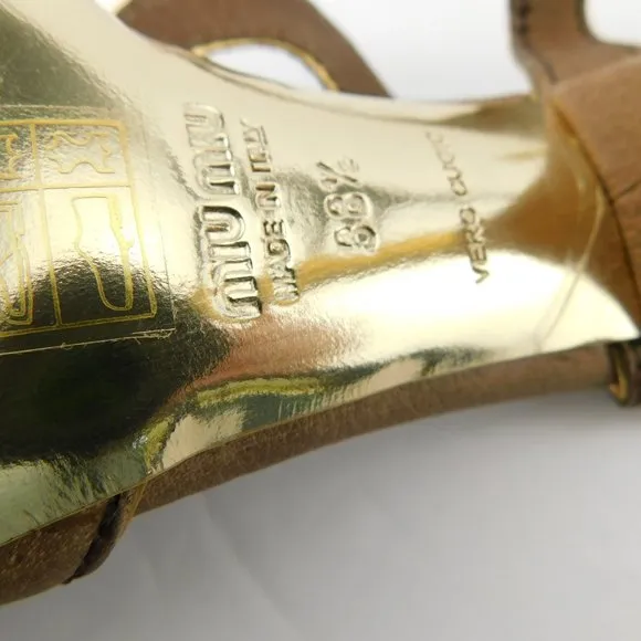 MIU MIU Brown Sugar Gemstone T-strap Heel Pump 38.5