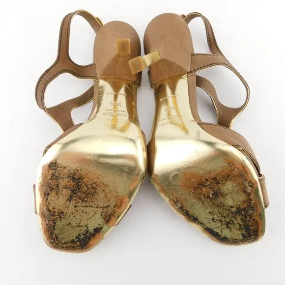 MIU MIU Brown Sugar Gemstone T-strap Heel Pump 38.5