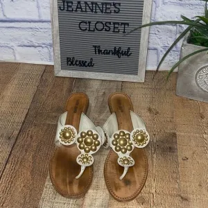 Miu Miu cream Kitten Heel Gold Studded Slip On Sandals Sz 40