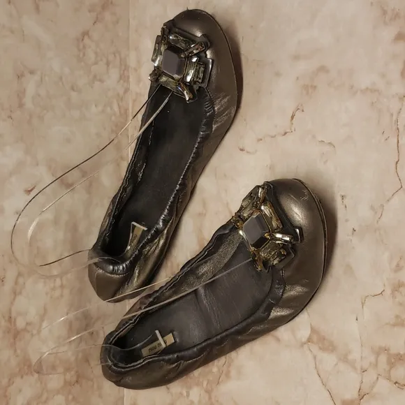 Miu Miu metallic bronze with big rhinestones woman ballet flats loafers  39.5