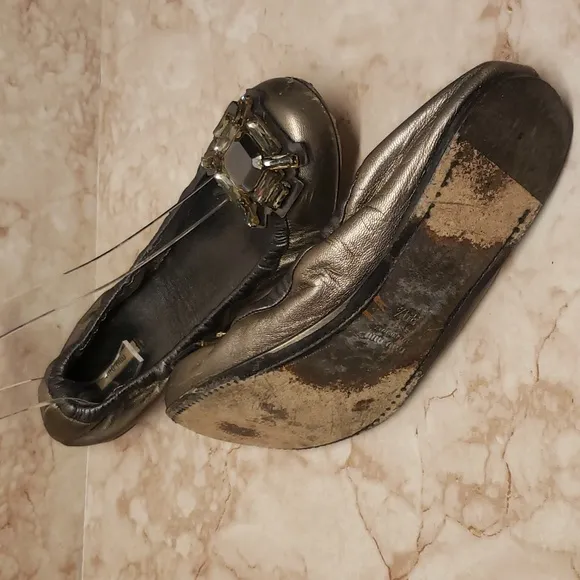 Miu Miu metallic bronze with big rhinestones woman ballet flats loafers  39.5