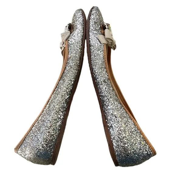Miu Miu Prada Silver Glitter Swarovski Crystal Embellished Bow Flats - 9.5