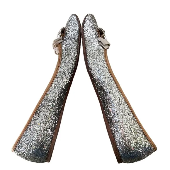 Miu Miu Prada Silver Glitter Swarovski Crystal Embellished Bow Flats - 9.5