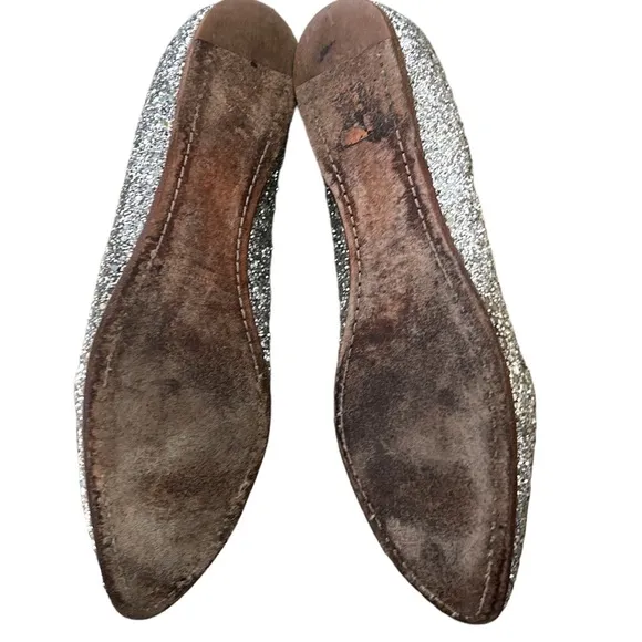 Miu Miu Prada Silver Glitter Swarovski Crystal Embellished Bow Flats - 9.5