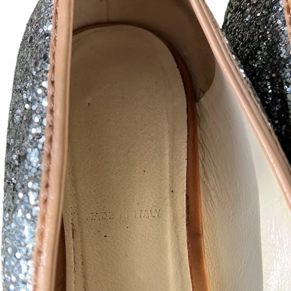 Miu Miu Prada Silver Glitter Swarovski Crystal Embellished Bow Flats - 9.5