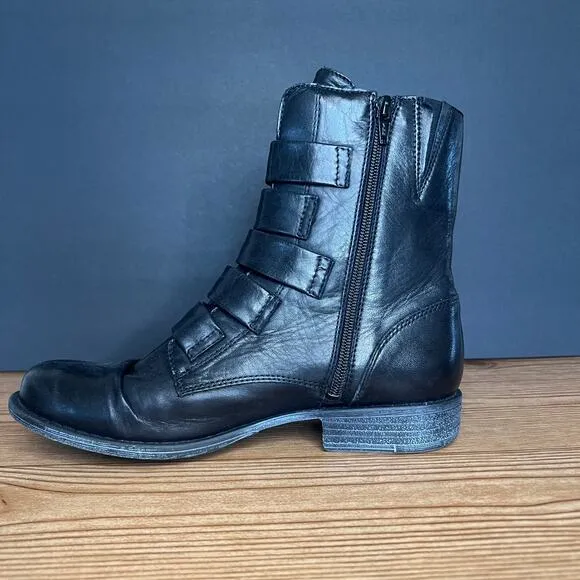 Miz Mooz Black Leather Leightin Combat Moto Boots Womens 8.5