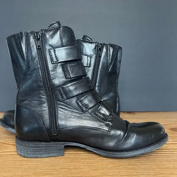 Miz Mooz Black Leather Leightin Combat Moto Boots Womens 8.5