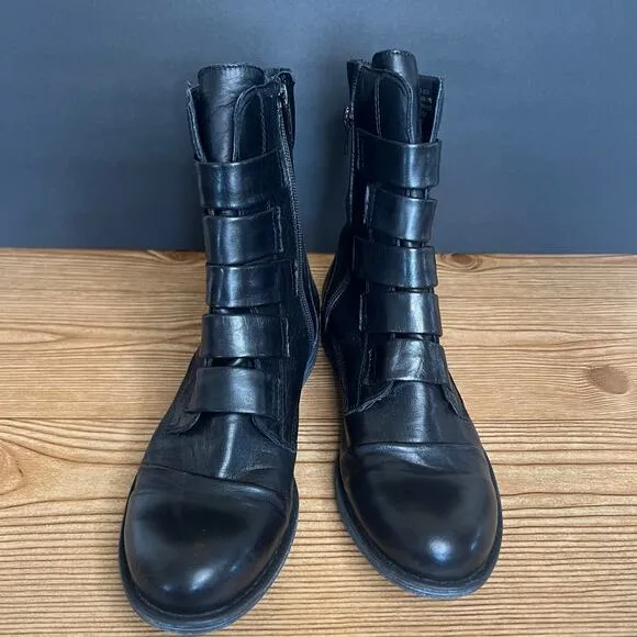 Miz Mooz Black Leather Leightin Combat Moto Boots Womens 8.5