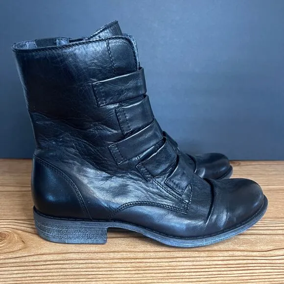 Miz Mooz Black Leather Leightin Combat Moto Boots Womens 8.5