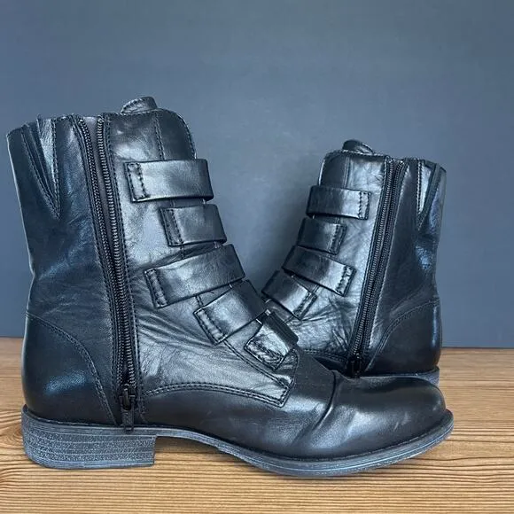 Miz Mooz Black Leather Leightin Combat Moto Boots Womens 8.5