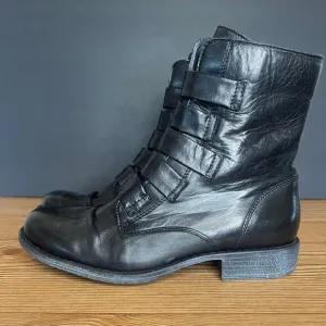 Miz Mooz Black Leather Leightin Combat Moto Boots Womens 8.5
