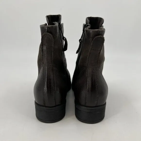 Miz Mooz Brown Zipper Front Faux Leather Combat Boots | Size 37EU