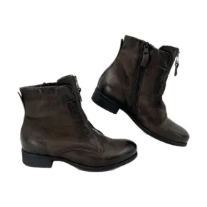 Miz Mooz Brown Zipper Front Faux Leather Combat Boots | Size 37EU