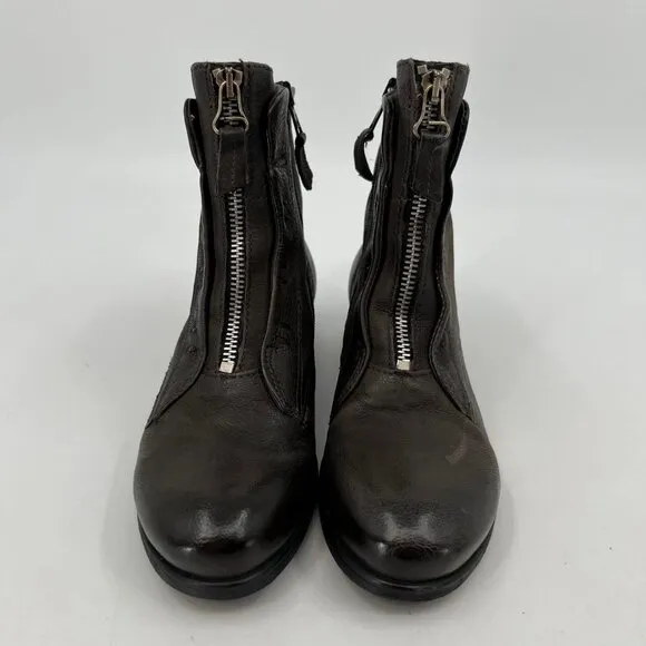 Miz Mooz Brown Zipper Front Faux Leather Combat Boots | Size 37EU
