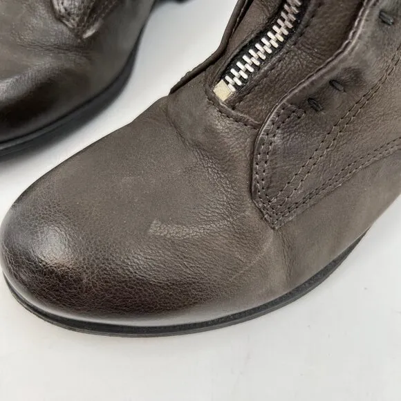 Miz Mooz Brown Zipper Front Faux Leather Combat Boots | Size 37EU