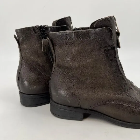 Miz Mooz Brown Zipper Front Faux Leather Combat Boots | Size 37EU