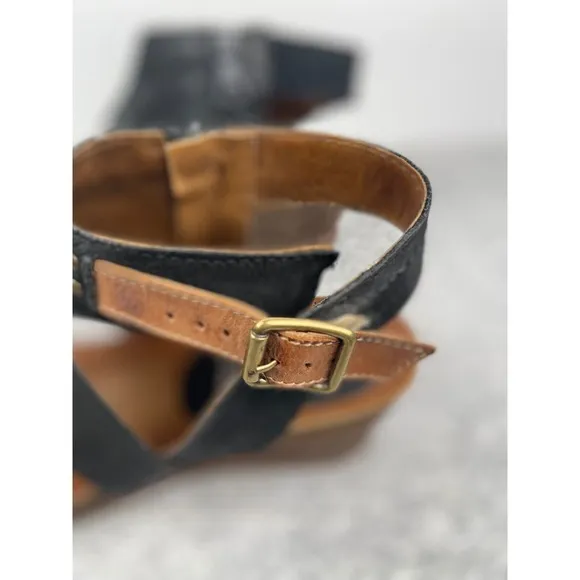 Miz MOOZ Cork Leather Wedge Black Adjustable Sandals, Minimalist, Classic, zip