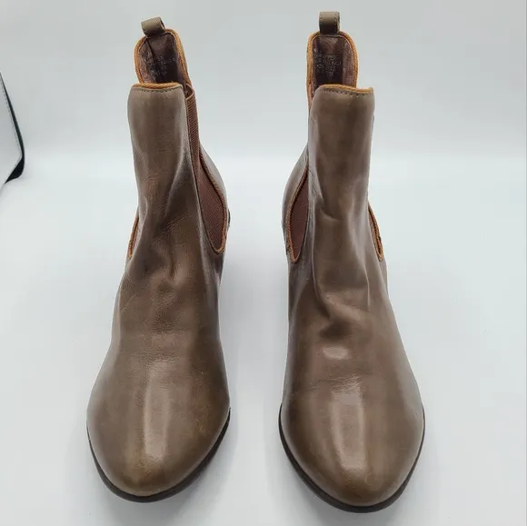 Miz Mooz Greer Brown Soft Leather Chelsea Heeled Booties