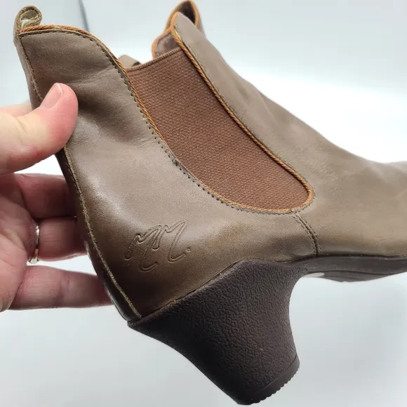 Miz Mooz Greer Brown Soft Leather Chelsea Heeled Booties