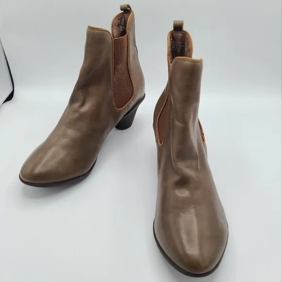 Miz Mooz Greer Brown Soft Leather Chelsea Heeled Booties