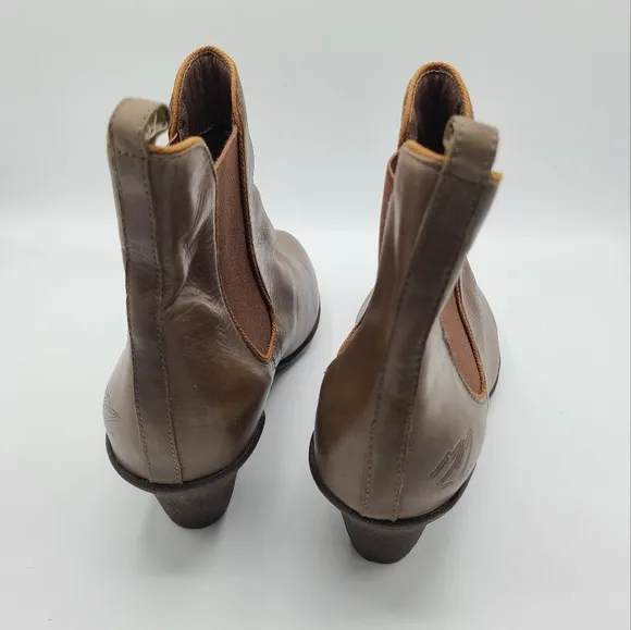 Miz Mooz Greer Brown Soft Leather Chelsea Heeled Booties