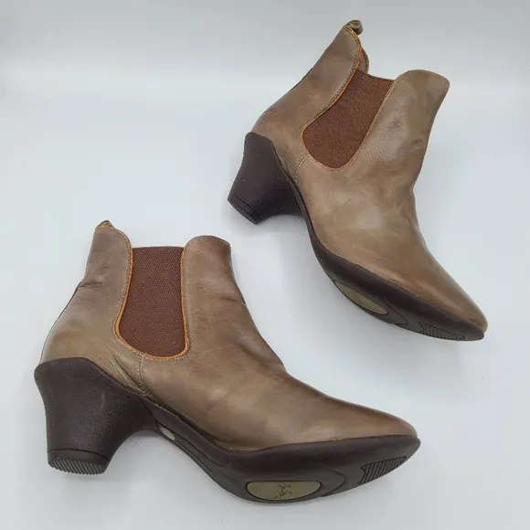 Miz Mooz Greer Brown Soft Leather Chelsea Heeled Booties