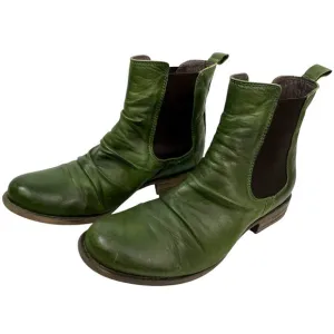 Miz Mooz Lissie Green Kiwi‎ Antique Leather Ruched Chelsea Ankle Boots Size 7