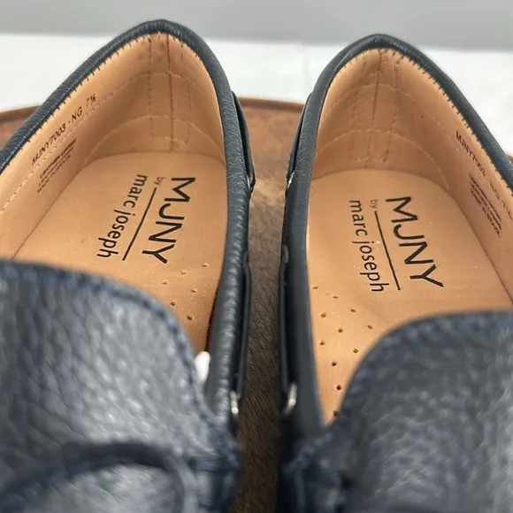 MJNY Marc Joseph Shoes Wm 7.5 Riverview Navy Grainy Blue Leather Driving Loafers