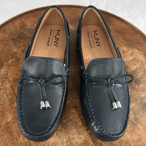 MJNY Marc Joseph Shoes Wm 7.5 Riverview Navy Grainy Blue Leather Driving Loafers