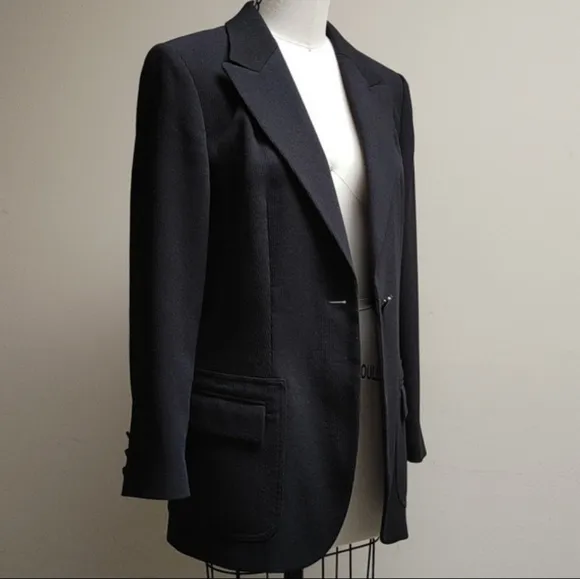 Mondi Ribbed Black Blazer Wool Mix Tailored Fit Size 38