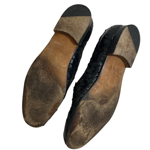 Moreschi Men's Black Woven Leather Slip-On Flat Loafers Casual Shoes 11.5