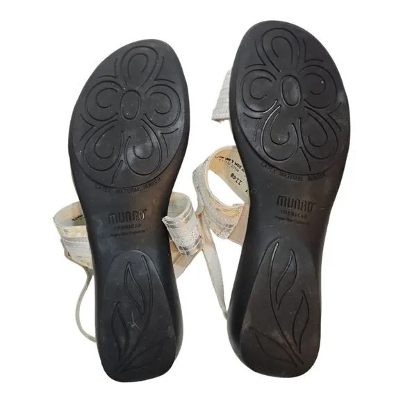 Munro Pisces White &amp; Silver Patchwork  Sandals With Strap Size 9.5