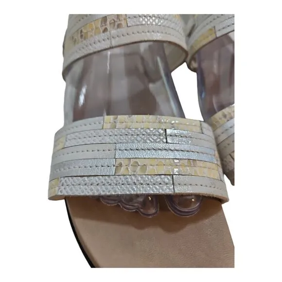 Munro Pisces White &amp; Silver Patchwork  Sandals With Strap Size 9.5