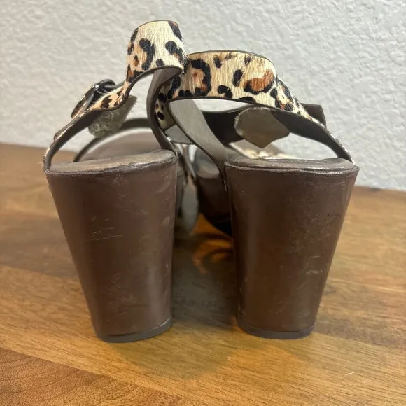 Naked Feet Leopard Print Platform Sandals Ankle Strap Heels Brown Size 10M
