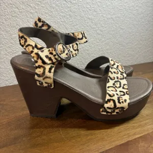 Naked Feet Leopard Print Platform Sandals Ankle Strap Heels Brown Size 10M
