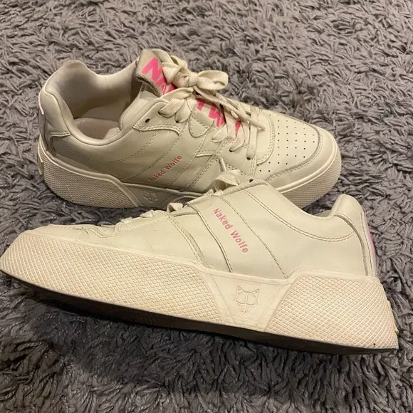 Naked Wolfe Pixie Cloud Platform Leather Sneakers Cream Pink US 9