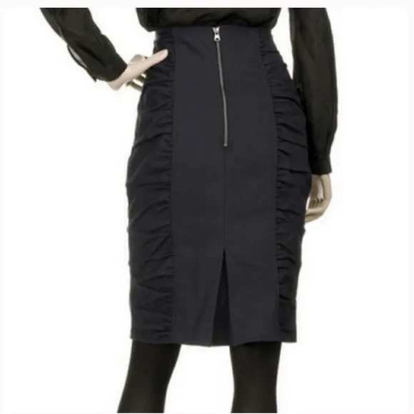 Nanette Lepore Da Vinci Bodycon Black Ruched Skirt 0 Punk Gossip Girl Rare Goth