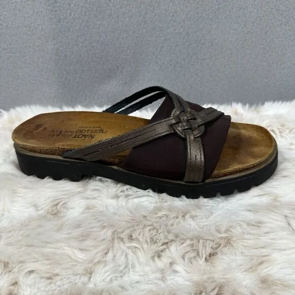 Naot Brown Thick Strap Slip On Sandals Size 41 W10