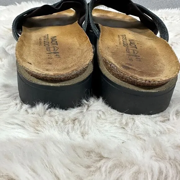 Naot Brown Thick Strap Slip On Sandals Size 41 W10