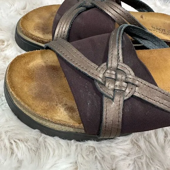 Naot Brown Thick Strap Slip On Sandals Size 41 W10