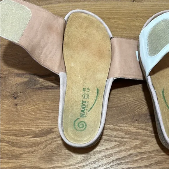 Naot IPO Linen and Leather Slide Sandals Pink Silver White Size 40 | US 9