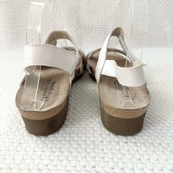 Naot Krista White Pearl Silver Cheetah Animal Embellished Low Wedge Sandals 39 8