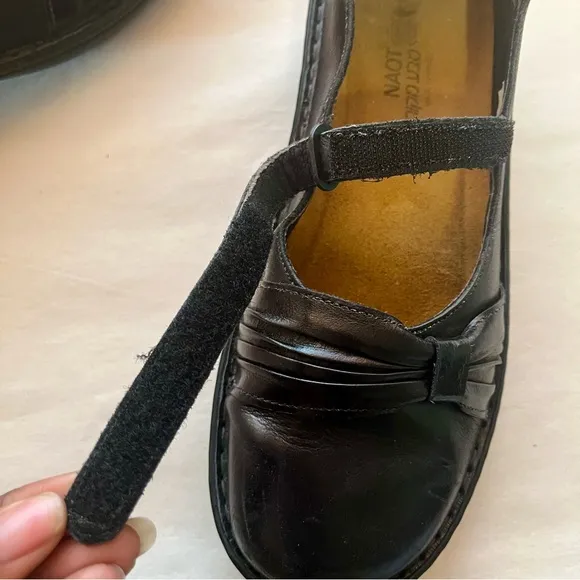 Naot Tone Black Leather Mary Jane Flats with Comfort Features