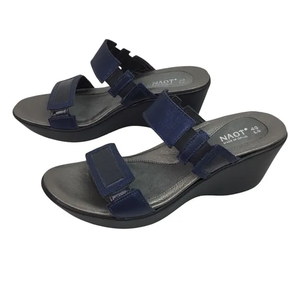 Naot Treasure Two Strap Wedge Slip On Sandals Silver