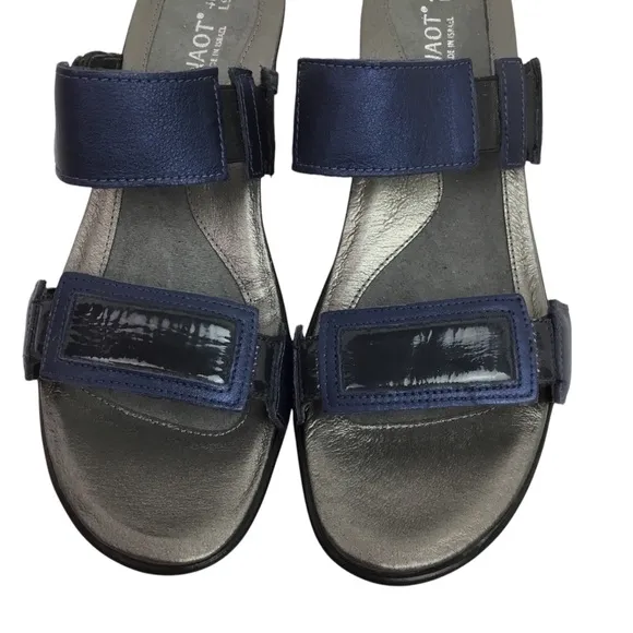 Naot Treasure Two Strap Wedge Slip On Sandals Silver