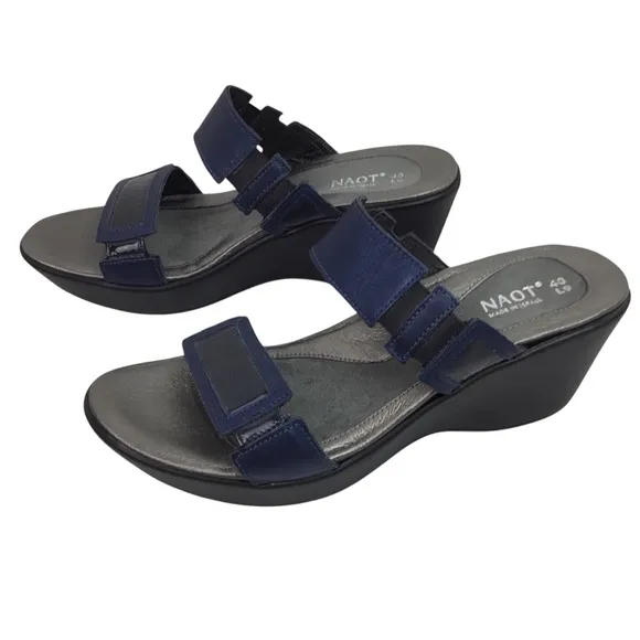 Naot Treasure Two Strap Wedge Slip On Sandals Silver