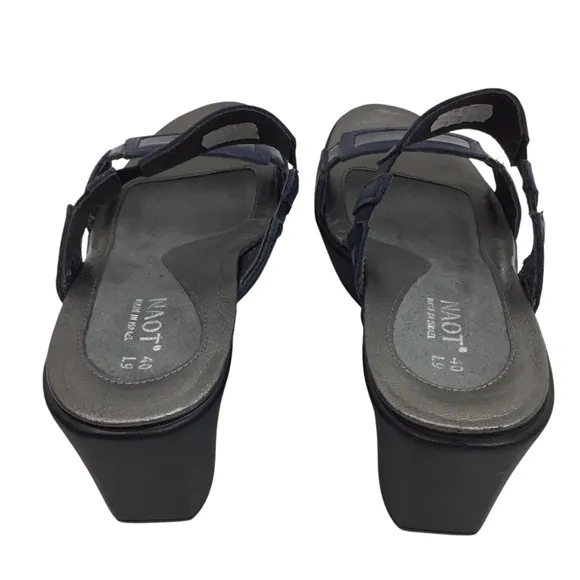 Naot Treasure Two Strap Wedge Slip On Sandals Silver